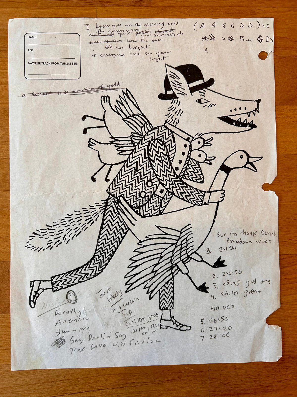 Blue Fires Original Working Song Manuscript