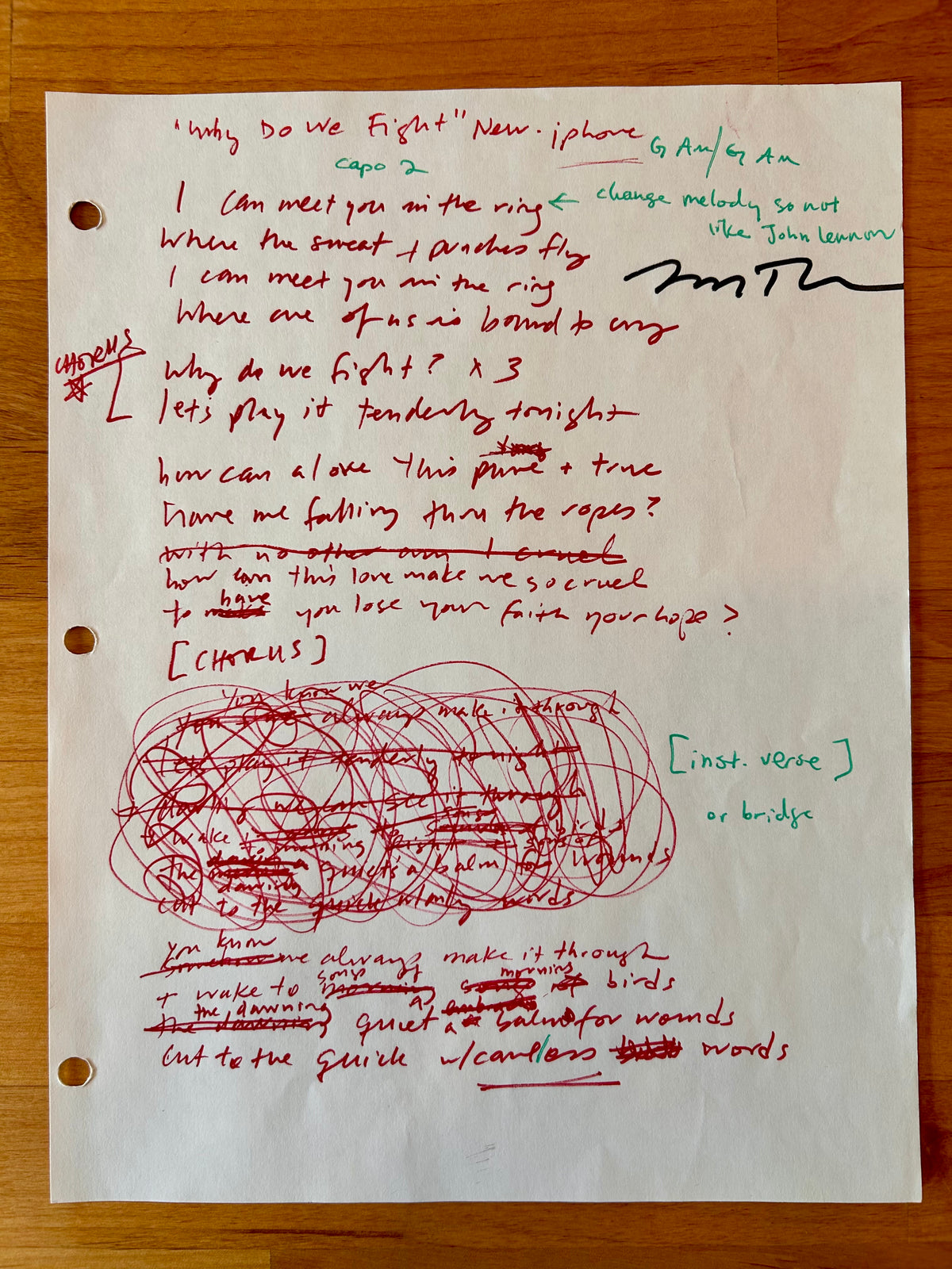 Why Do We Fight Original Working Song Manuscript