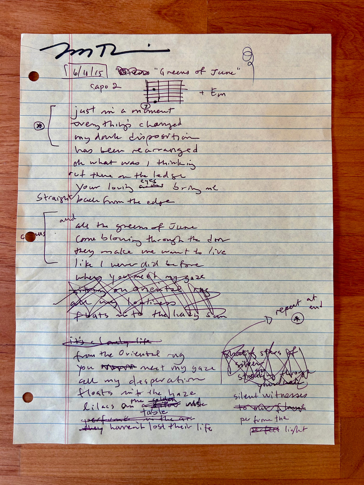 Greens of June Original Working Song Manuscript