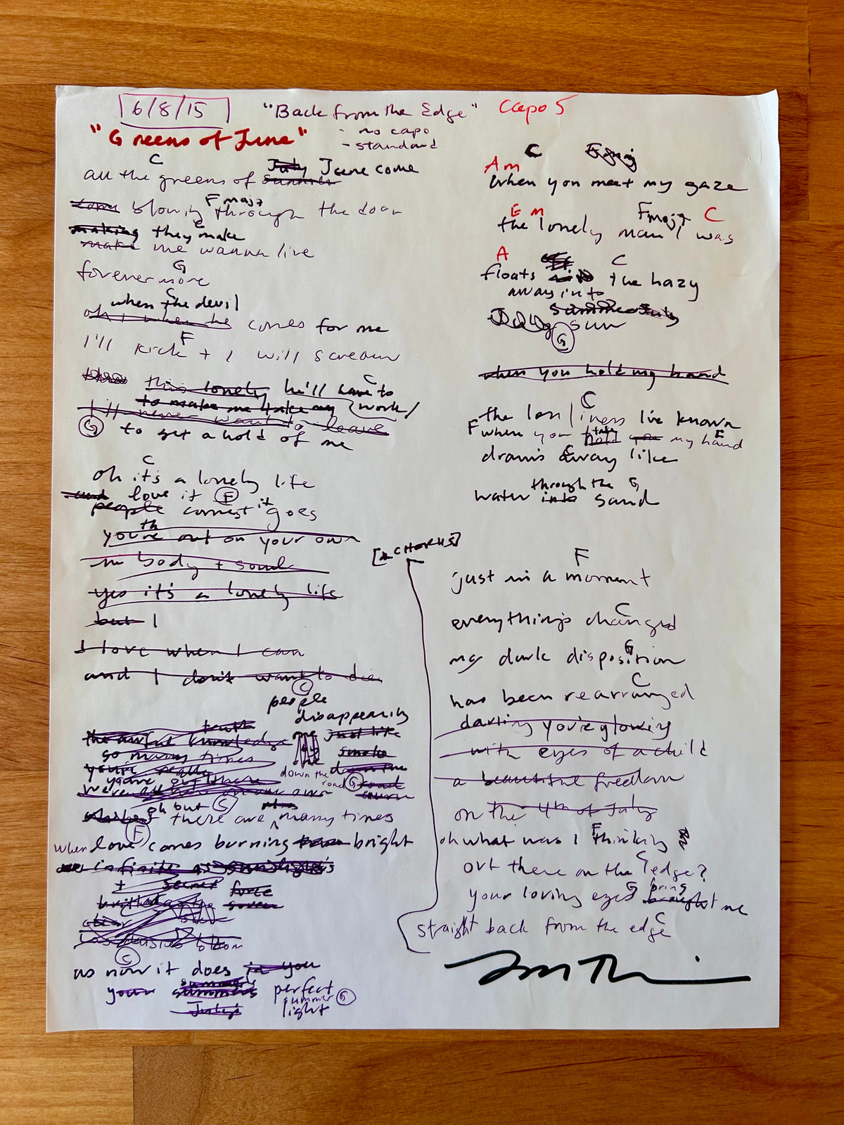 Greens of June Original Working Song Manuscript