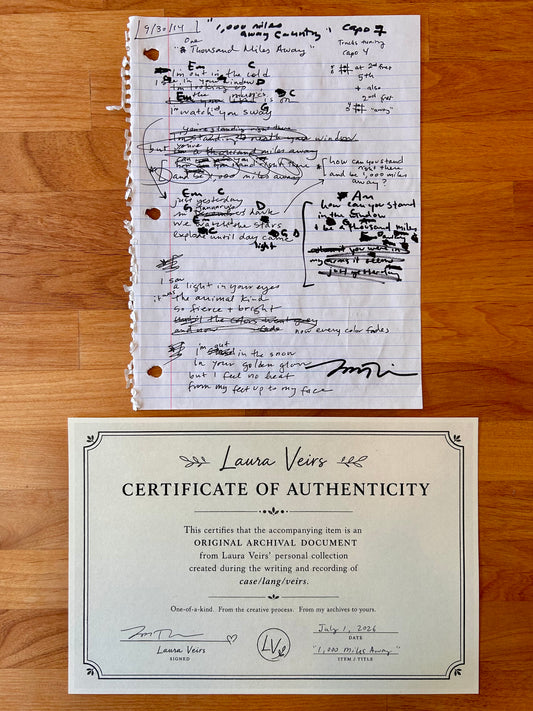 1,000 Miles Away Original Working Song Manuscript