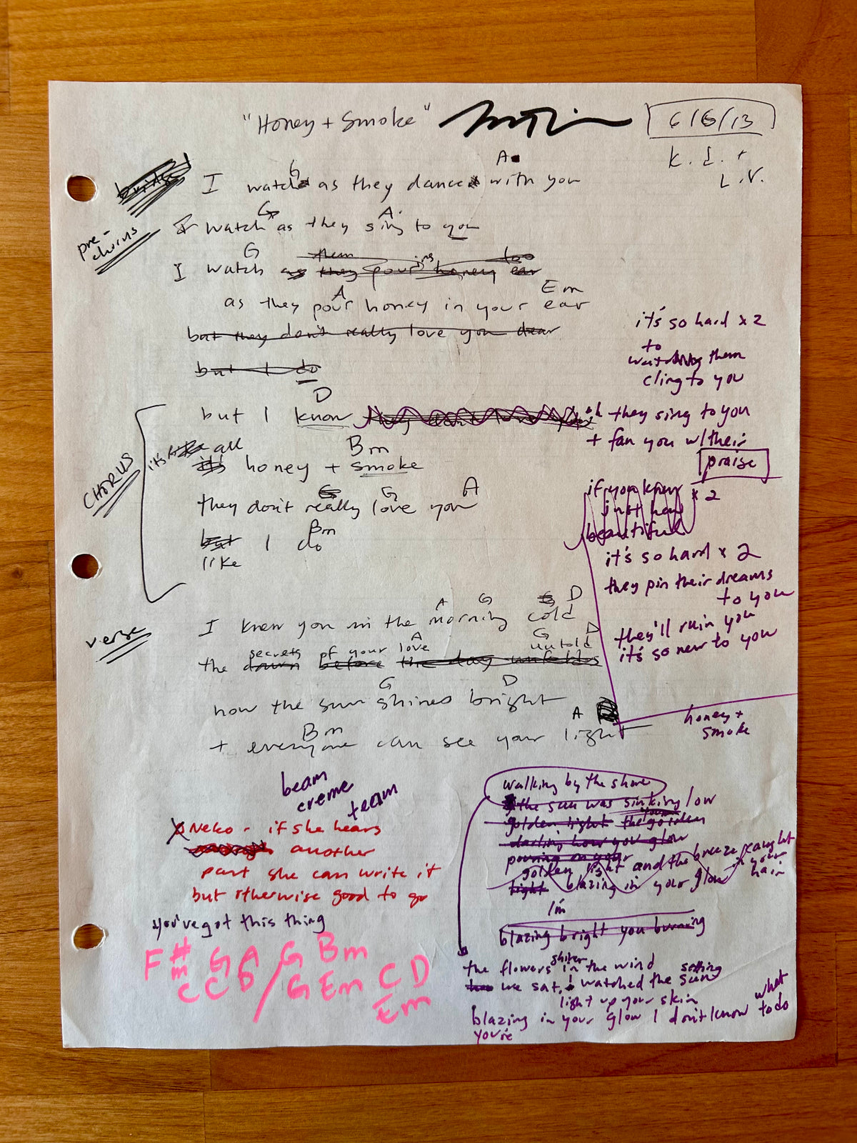 Honey and Smoke Original Working Song Manuscript