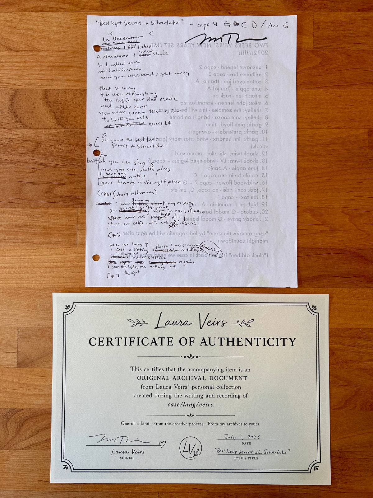 Best Kept Secret Original Working Song Manuscript