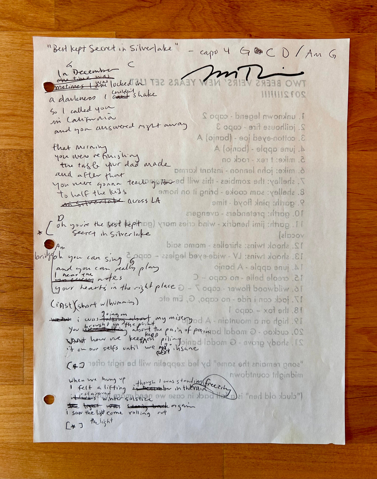 Best Kept Secret Original Working Song Manuscript